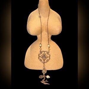 Victorian Style Long Statement Pendant & Pearl Necklace LS
